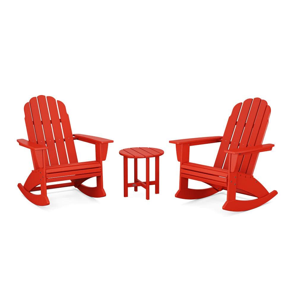 POLYWOOD Vineyard Curveback Adirondack Rocking Chair Sunset Red 3-Piece HDPE Plastic Patio Conversation Set -  PWS2203-1-SR