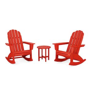 Vineyard Curveback Adirondack Rocking Chair Sunset Red 3-Piece HDPE Plastic Patio Conversation Set
