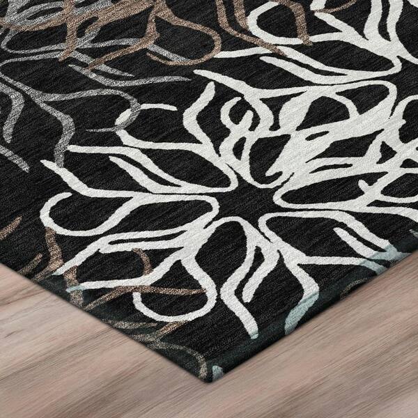 Chantille Machine Washable Indoor/Outdoor Abstract ACN2973 Black 8 ft. x 8 ft. Round Rug