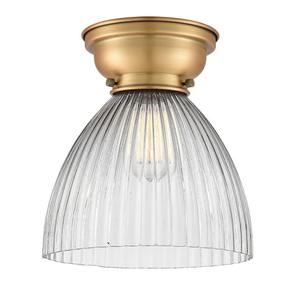 Seneca Falls 9.5 in. 1-Light Brushed Brass Traditional Flush Mount with Clear Glass Shade