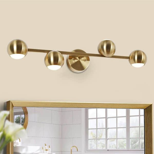 Zevni 29 in. 4-Light Modern Brass Integrated LED Bathroom Vanity Light, Transitional Globe Bath light, Powder Room Wall Sconce