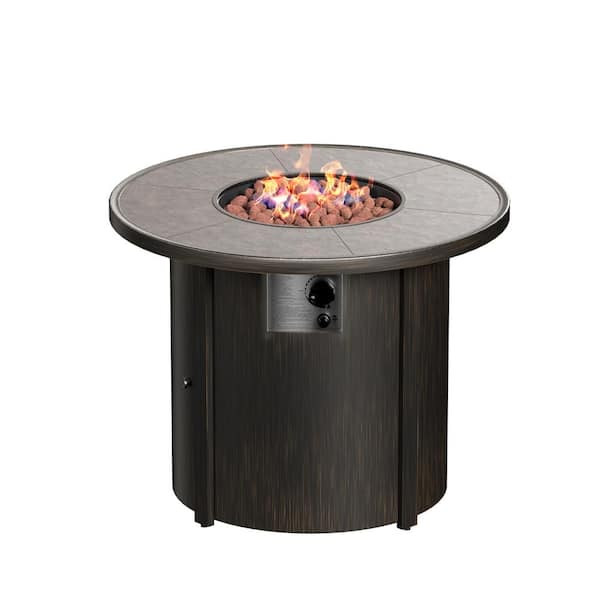 Round Propane Gas Fire Pit Table, Round Propane Fire Pit Table With Lid