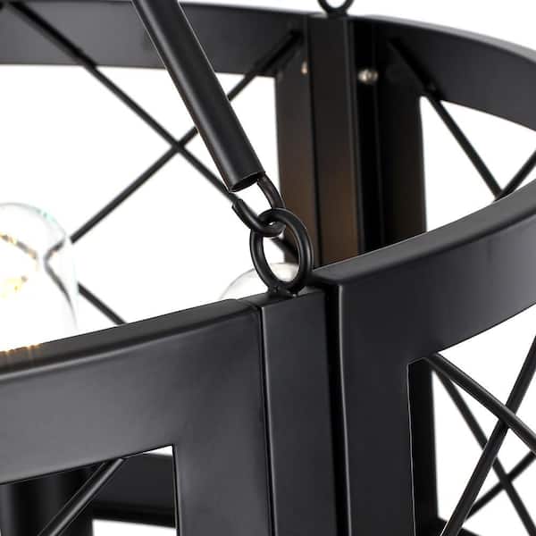 LWYTJO 6-Light 21.7 in. Matte Black Modern Farmhouse Drum Cage