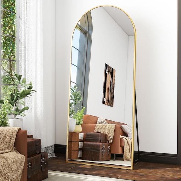 Gold 24 in. W x 68 in. H Arched Aluminum Alloy Framed Full Length Mirror Floor Mirror