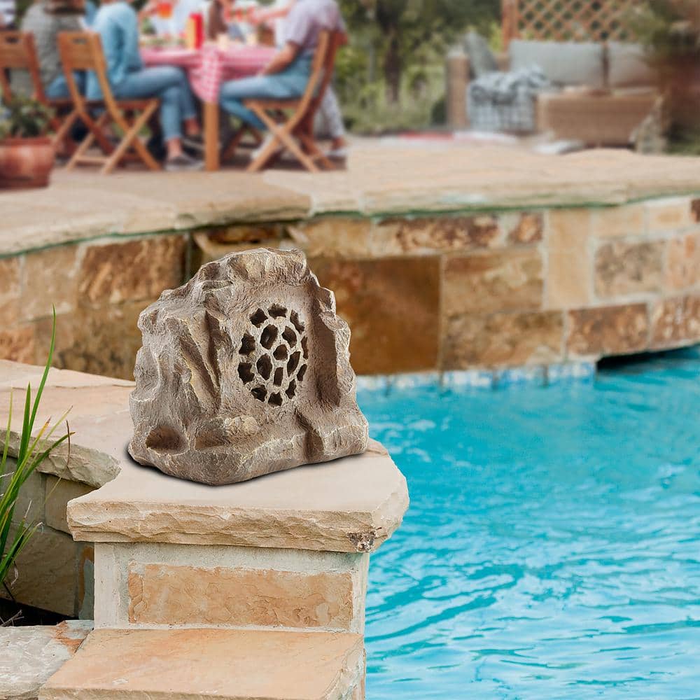 Brown Weatherproof Solar-Powered Outdoor Rock Speaker