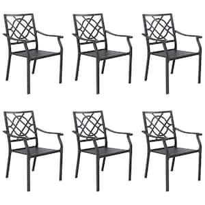 Black Stackable Metal Outdoor Dining Chair Set of 6