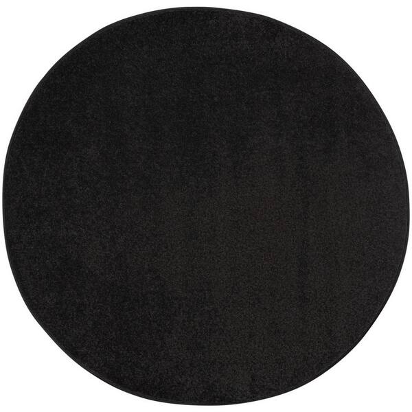 Essentials 4 ft. x 4 ft. Black Round Solid Contemporary Indoor/Outdoor Patio Area Rug