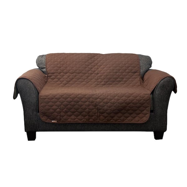 QuickFit Reynold Water Resistant Chocolate-Natural Fit Polyester Fit Loveseat Slip Cover