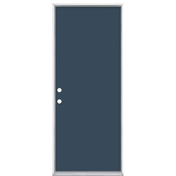 Masonite 32 in. x 80 in. Flush Right-Hand Inswing Night Tide Painted Steel Prehung Front Exterior Door No Brickmold