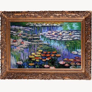 Water Lilies Pink by Claude Monet Burgeon Gold Framed Oil Painting Art Print 33.5 in. x 45.5 in.