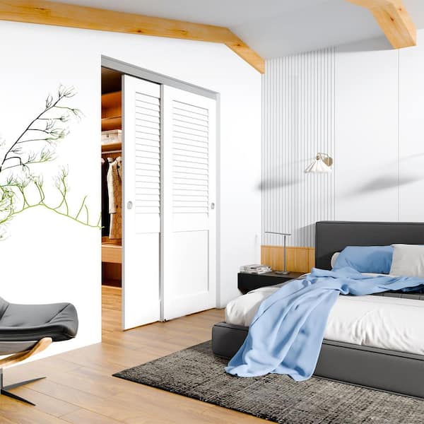 TENONER 56 in. x 80 in. White, Solid Core, MDF Painted Double Half