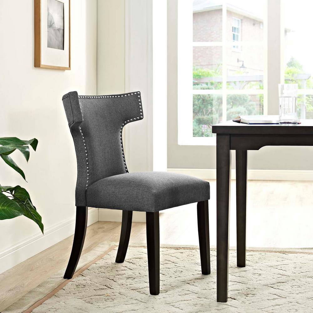 Elegant Gray Fabric Upholstered Side Chair with Wood Legs