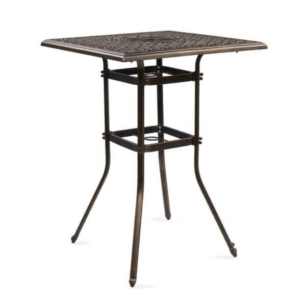 1-Piece Black Square Cast Aluminium 42in. Height Outdoor Dining Table with 2 in. Umbrella Hole