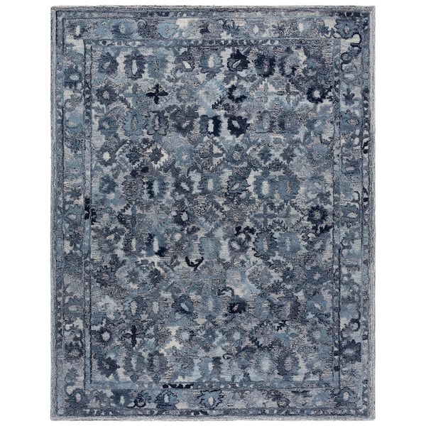 Marquee 9 ft. x 12 ft. Navy Abstract Border Area Rug