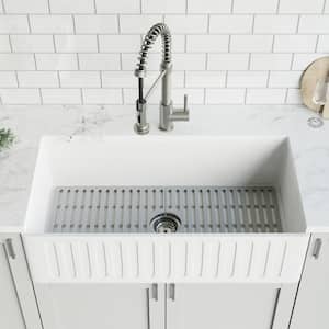Matte Stone 36" Single Bowl Farmhouse Apron Front Undermount Kitchen Sink with Faucet in Stainless Steel and Accessories