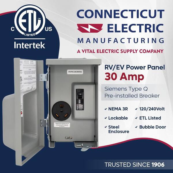 Journeyman-Pro 30A RV Power Outlet Box With Circuit Breaker - Weatherproof Enclosure TT-30R