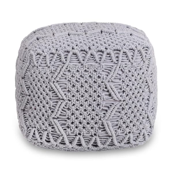 Loft Lyfe Abe Cotton Yarn Pouf, Light Grey