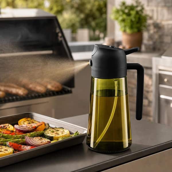 Numhew 16 oz. Black Olive Oil Dispenser and Oil Sprayer, Proof Oil Pourer for Kitchen, Air Fryer, Cooking, Salad, and BBQ