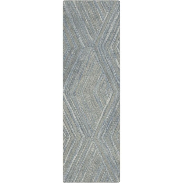 Graceful Blue 2 ft. x 8 ft. Geometric Contemporary Runner Area Rug