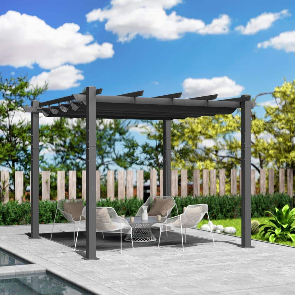 Gray Aluminum Frame Outdoor Pergola with Expandable Canopy
