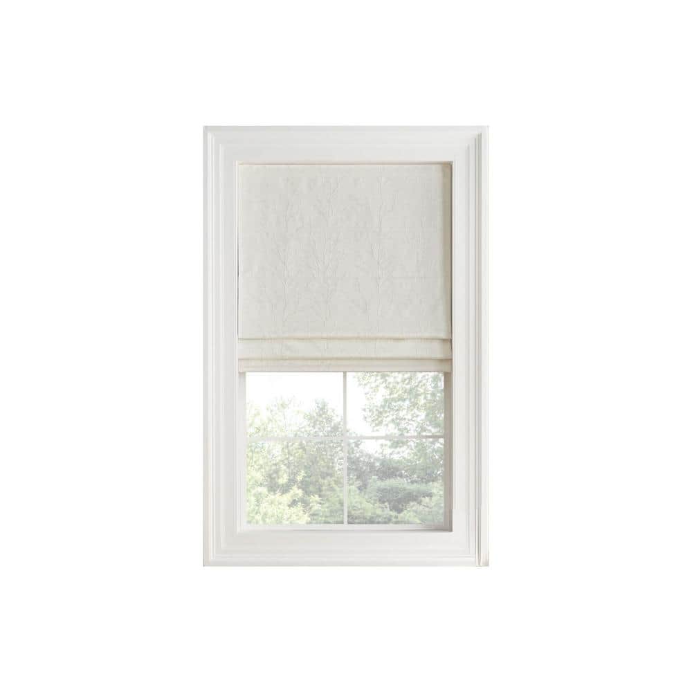 Off White Woven Fabric Cordless Blackout Roman Shade
