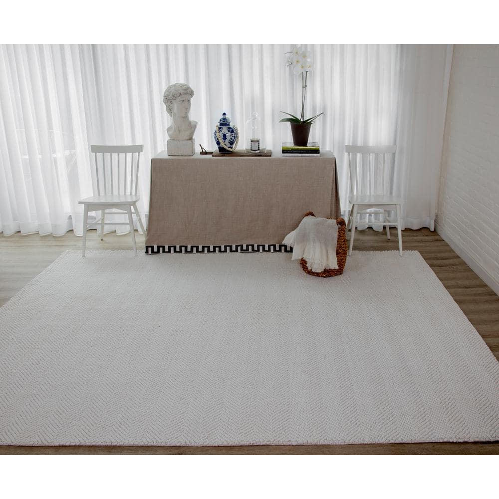 Ivory Herringbone 5' x 8' Handmade Wool and Synthetic Area Rug