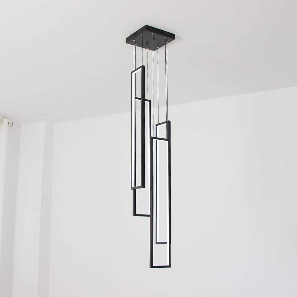 Modern Square Black Aluminum LED Chandelier with Dimmable Remote Control