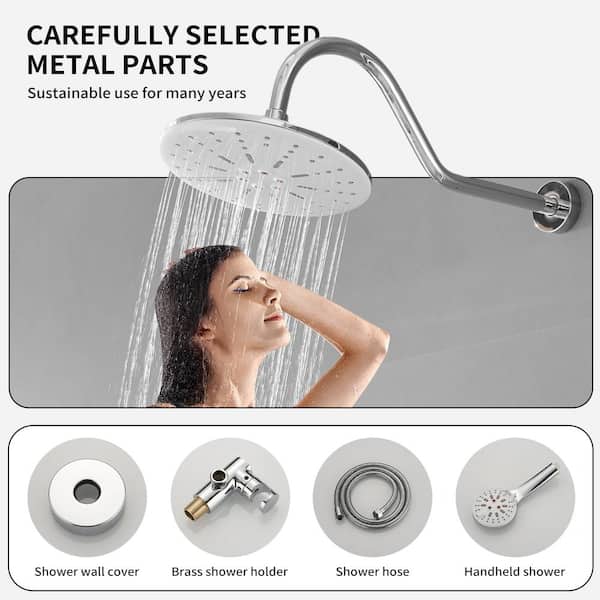 Single Handle 3 Spray Rain Shower Head Round Shower Faucet 2.5 GPM With High Pressure in Polished Chrome(Valve Included)