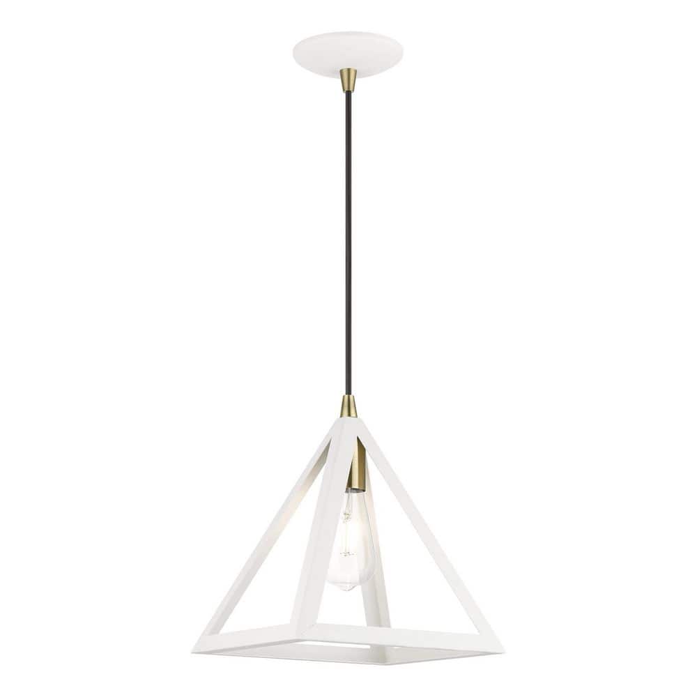 Textured White Mini Pendant with Antique Brass Accents