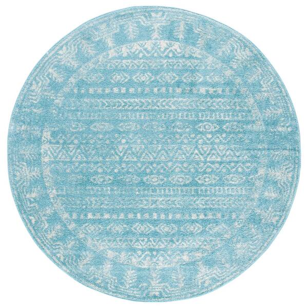 Tulum 7 x 7 Aqua/Ivory Tribal Round Rug