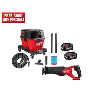 M18 FUEL 6 Gal. Cordless Wet/Dry Shop Vacuum & SAWZALL Reciprocating Saw w/M18 High Output 6.0Ah Batteries (2-Pack)