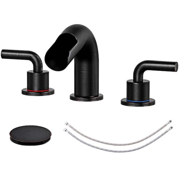 AKLFGN 8 in. Widespread Bathroom Faucet Double Handle 3-Hole Waterfall Bathroom Faucet with Pop-Up Drain in Oil Rubbed Bronze