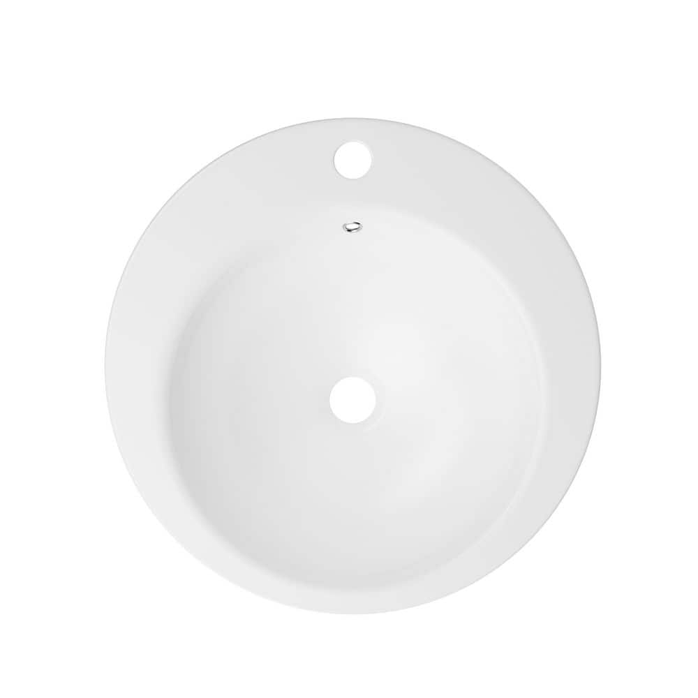 Glossy White Ceramic Round Pedestal Bathroom Sink with Overflow