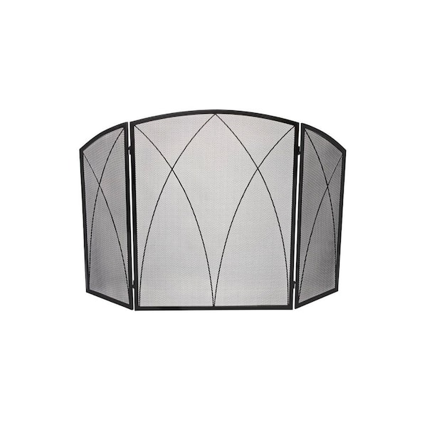3 Fold Black Arch Top Cathedral Fireplace Screen