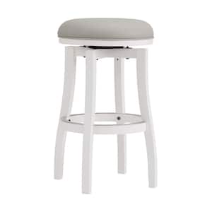 Ellie 30 in. White Bar Height Backless Wood Stool with Cushioned Seat