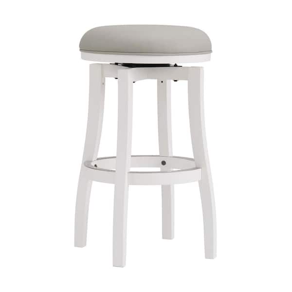 Alaterre Furniture Ellie 30 in. White Bar Height Backless Wood Stool with Cushioned Seat