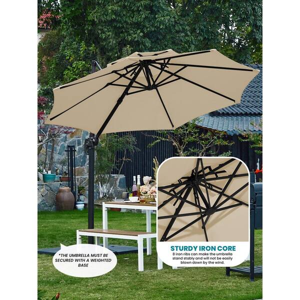 13 curve cantilever patio umbrella 10x13 ft large with base UV 250GSM solution JEAREY 13 ft. Aluminum 360-Degree