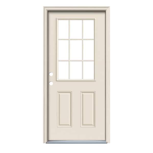 JELD-WEN 32 in. x 78 in. 9 Lite Primed Steel Prehung Right-Hand Inswing Entry Door w/Brickmould