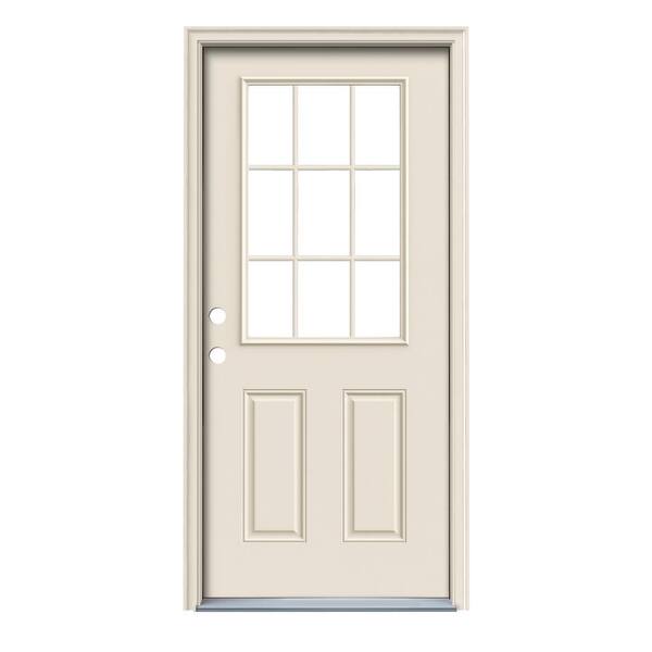 JELD-WEN 34 in. x 80 in. 9 Lite Primed Premium Steel Prehung Entry Door with Brickmould