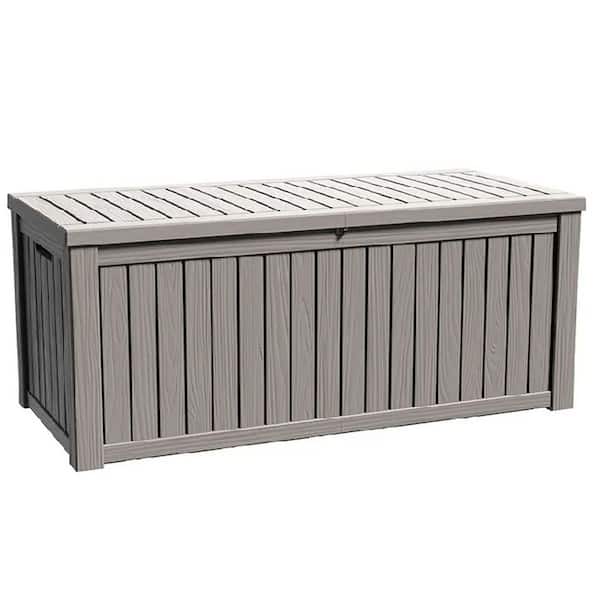 150 Gal. Brown Waterproof Resin Deck Box with Hydraulic Lid Support for Patio Cushions