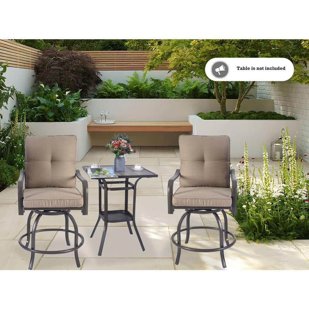 Beige Cushioned Swivel Counter Height Dining Chairs, Set of 2