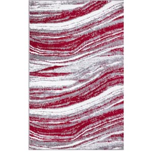 Jefferson Collection Marble Stripes Red 3 ft. x 4 ft. Area Rug