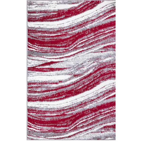 Concord Global Trading Jefferson Collection Marble Stripes Red 3 ft. x 4 ft. Area Rug
