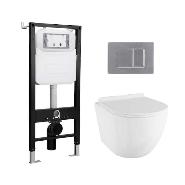 2-Piece 0.8/1.6 GPF Dual Flush Elongated Wall Hung Toilet with Concealed In-Wall Toilet Tank in White (Seat Included)