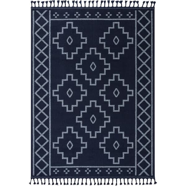 Well Woven Loop-De-Loop Mica Dark Blue Southwestern Tribal Geometric 5 ft. 3 in. x 7 ft. 3 in. Flatweave Area Rug