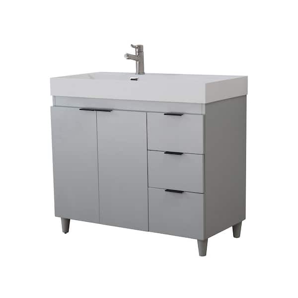 Bellaterra Home 39 in. W x 19 in. D x 36 in. H Single Bath Vanity in French Gray with White Composite Granite Sink Top