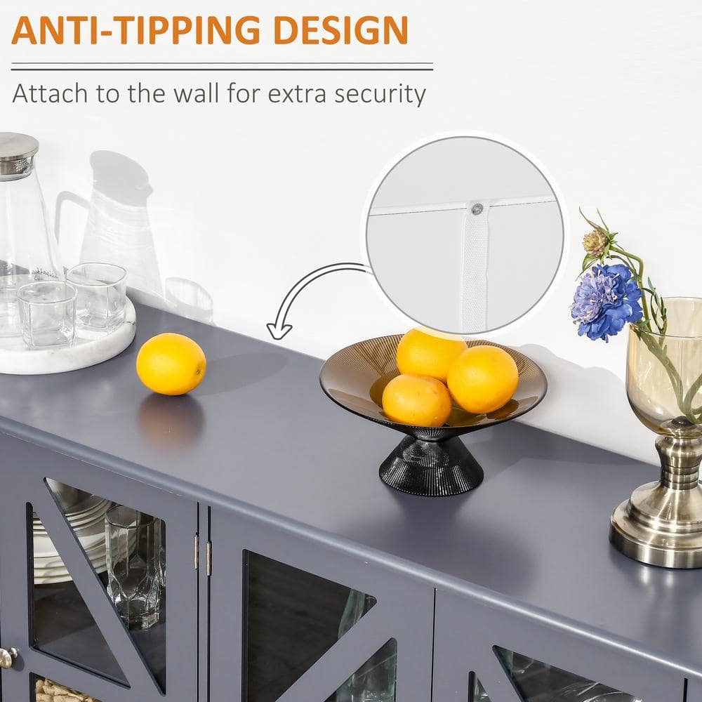 Elegant Grey Tempered Glass Door Sideboard with Adjustable Shelf