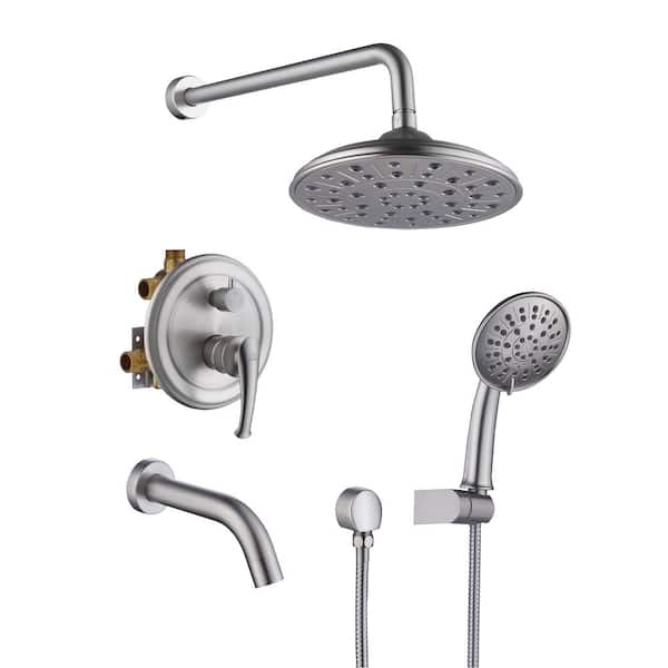 CASAINC 3-Spray Patterns 8.3 in. Tub Wall Mount Dual Shower Heads in Spot Resist Brushed Nickel