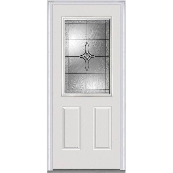 MMI Door 32 in. x 80 in. Lenora Left-Hand Inswing 1/2-Lite Decorative 2-Panel Primed Fiberglass Smooth Prehung Front Door