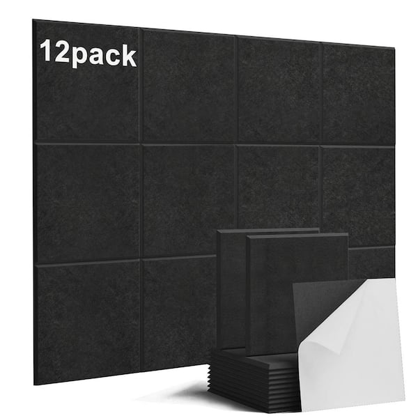 9 in. x 9 in. x 0.4 in. Black Square Self-Adhesive Acoustic Panels, 12-Pack